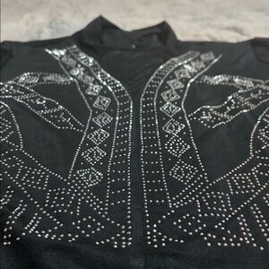 🖤 Black Rhinestone Mesh Bodysuit – 2XL – Sheer Cutout Statement Top